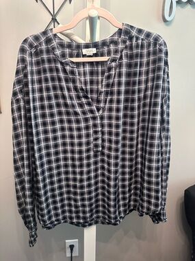 a.n.a Black and White Plaid Long-Sleeve Blouse
